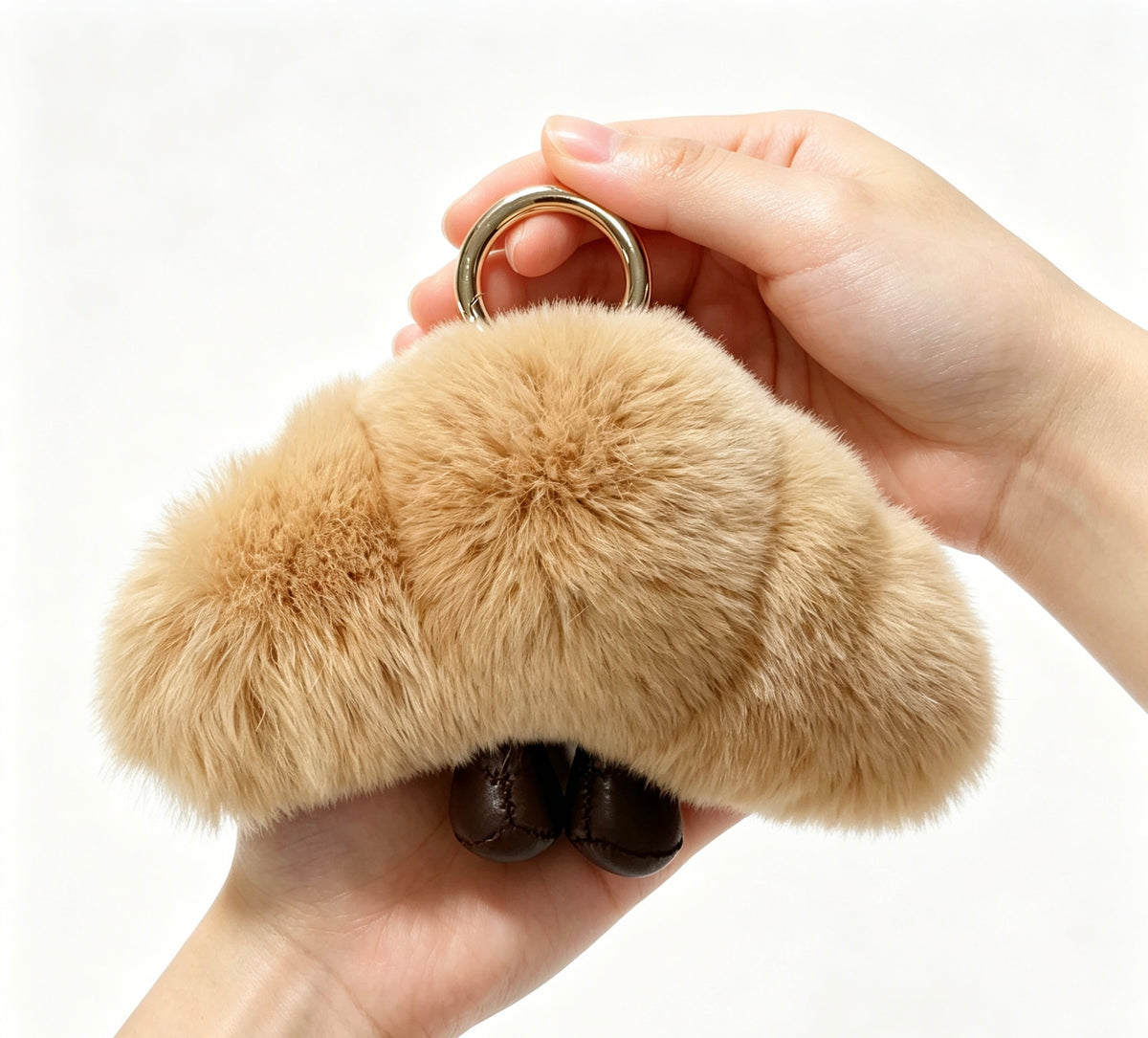 Smirking Croissant with Boots — Genuine Rex Rabbit Fur Bag Charm 🥐🤎
