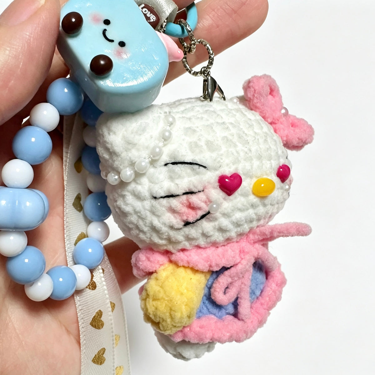 Heart-Eyes Sweet Kitty Charm — Pearly Pastel Bag Strap 🐱💖