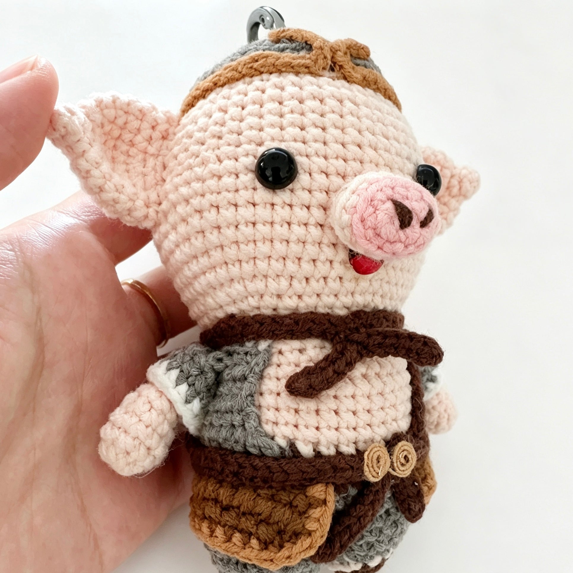 Pigsy Amigurumi Charm — Handmade Crochet Keychain Doll