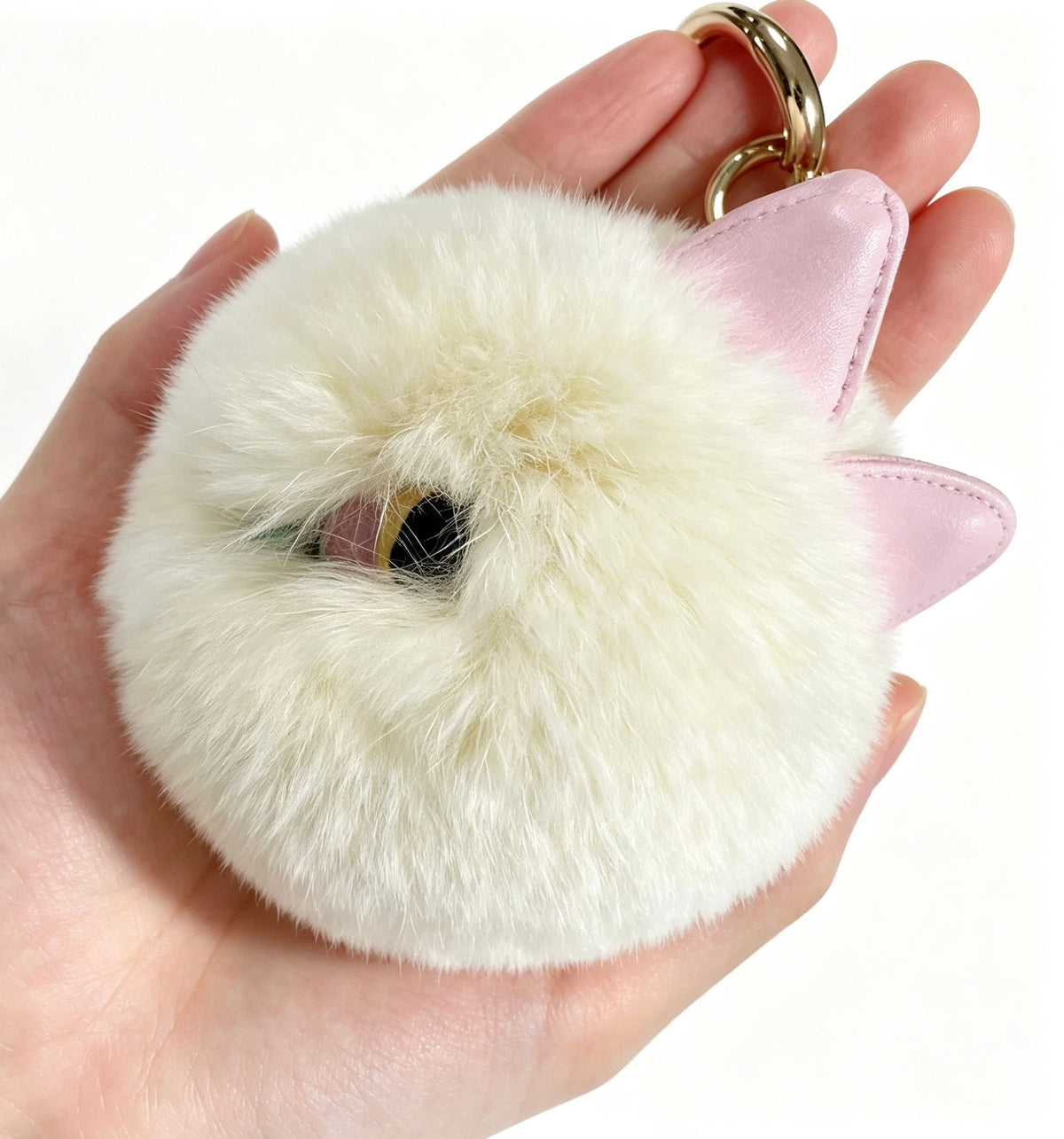 Fluffy Odd-Eyed White Cat — Genuine Rex Rabbit Fur Charm 🐱🤍