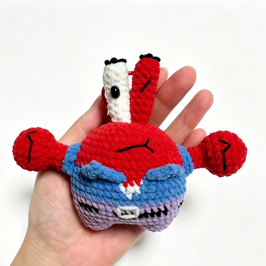 Grumpy Red Crab Boss Charm — Winking Crochet Keychain 🦀💼