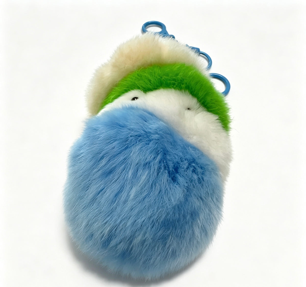 Fluffy Striped Caterpillar — Rex Rabbit Fur Bag Charm 🐛💚