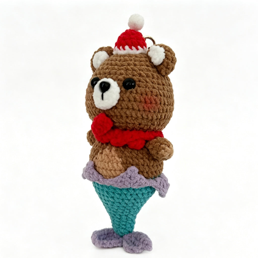 Christmas Bear Ice Cream Crochet Doll Amigurumi Charm | Keychain & Bag Pendant