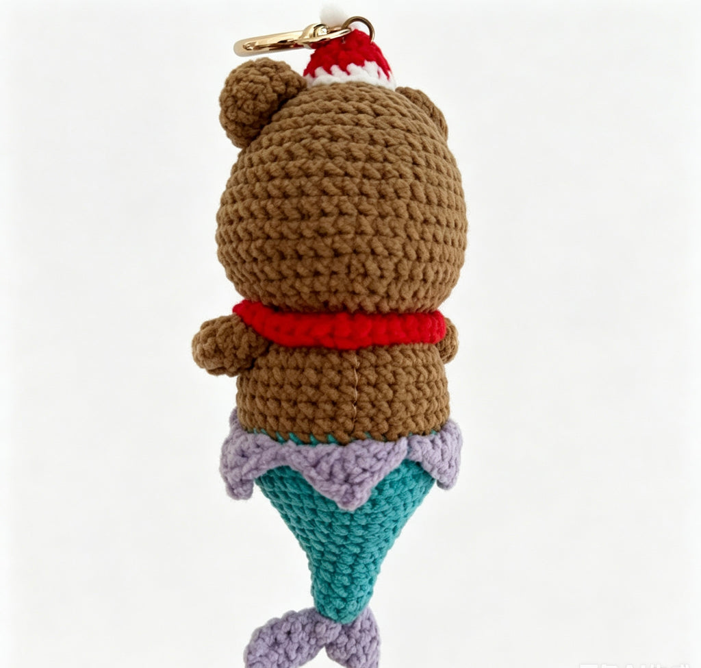 Christmas Bear Ice Cream Crochet Doll Amigurumi Charm | Keychain & Bag Pendant