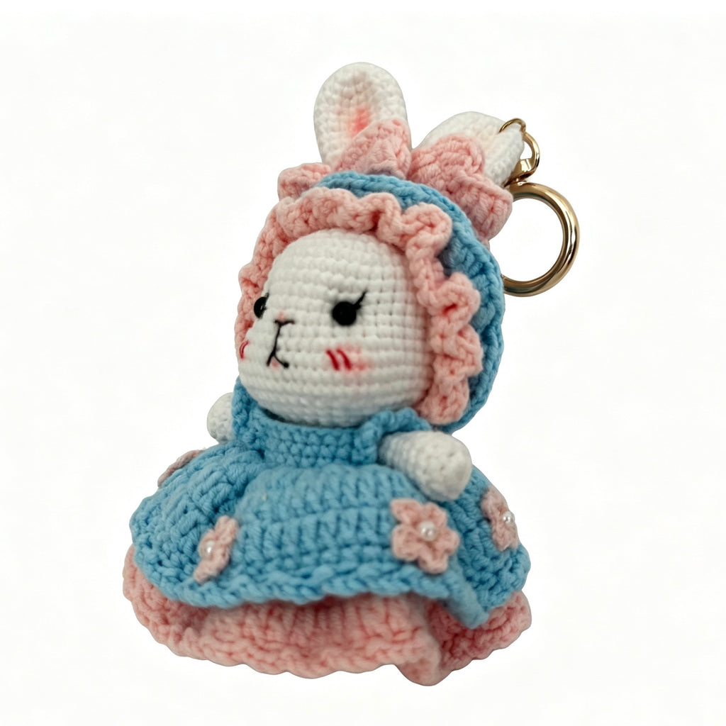 Pink Lolita Bunny Crochet Doll Amigurumi Charm | Keychain & Bag Pendant
