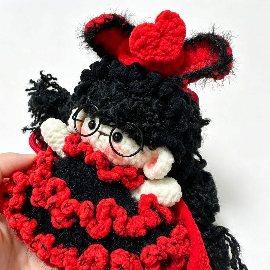 Devil Sheep Amigurumi Charm — Handmade Crochet Keychain Doll