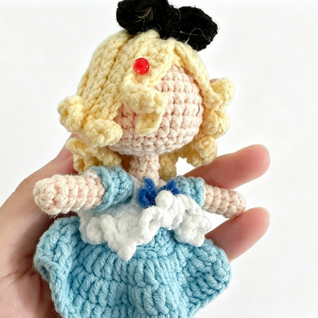 Blonde Girl in Blue Dress Crochet Doll Amigurumi Charm | Keychain & Bag Pendant