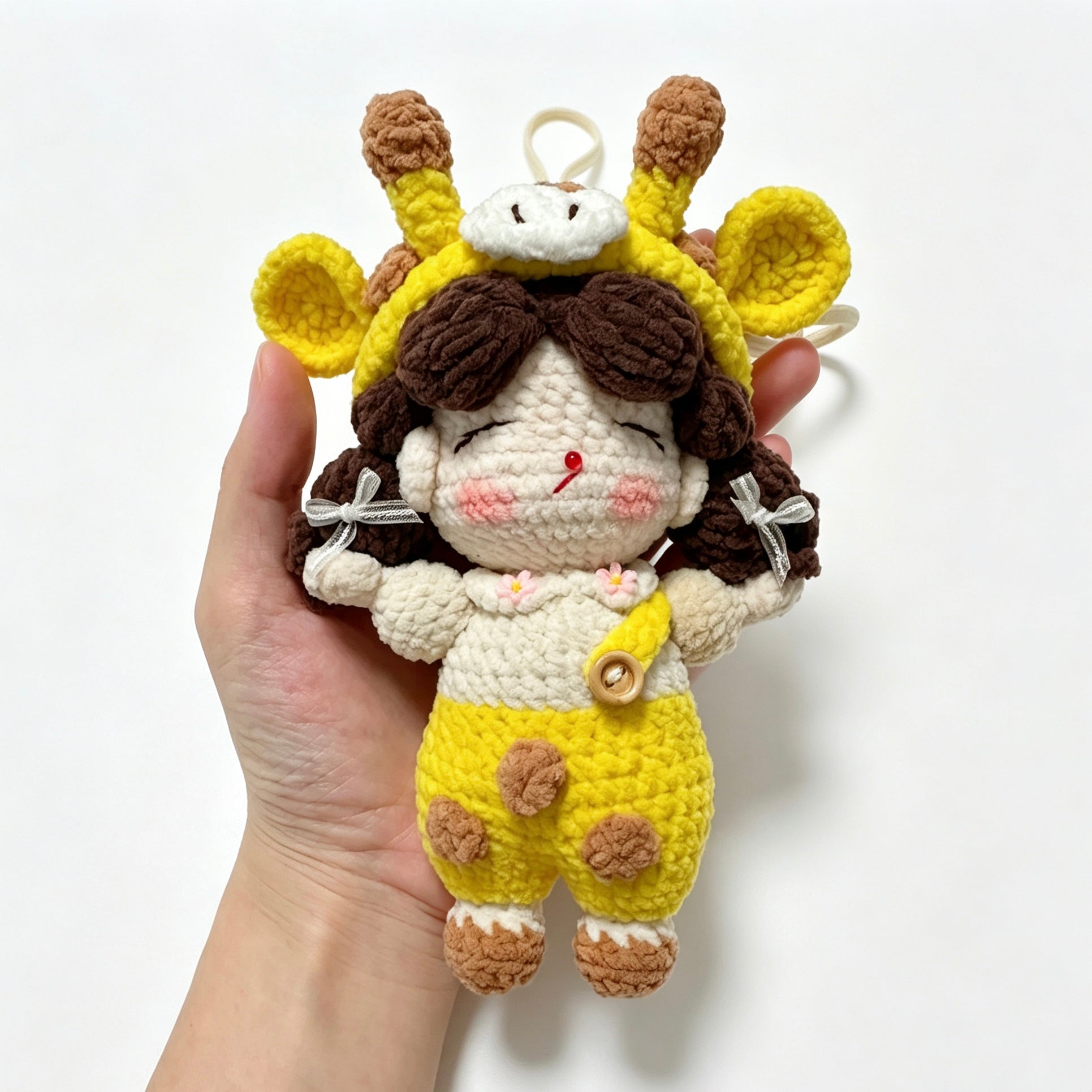 Deer Girl Amigurumi Charm — Handmade Crochet Keychain Doll