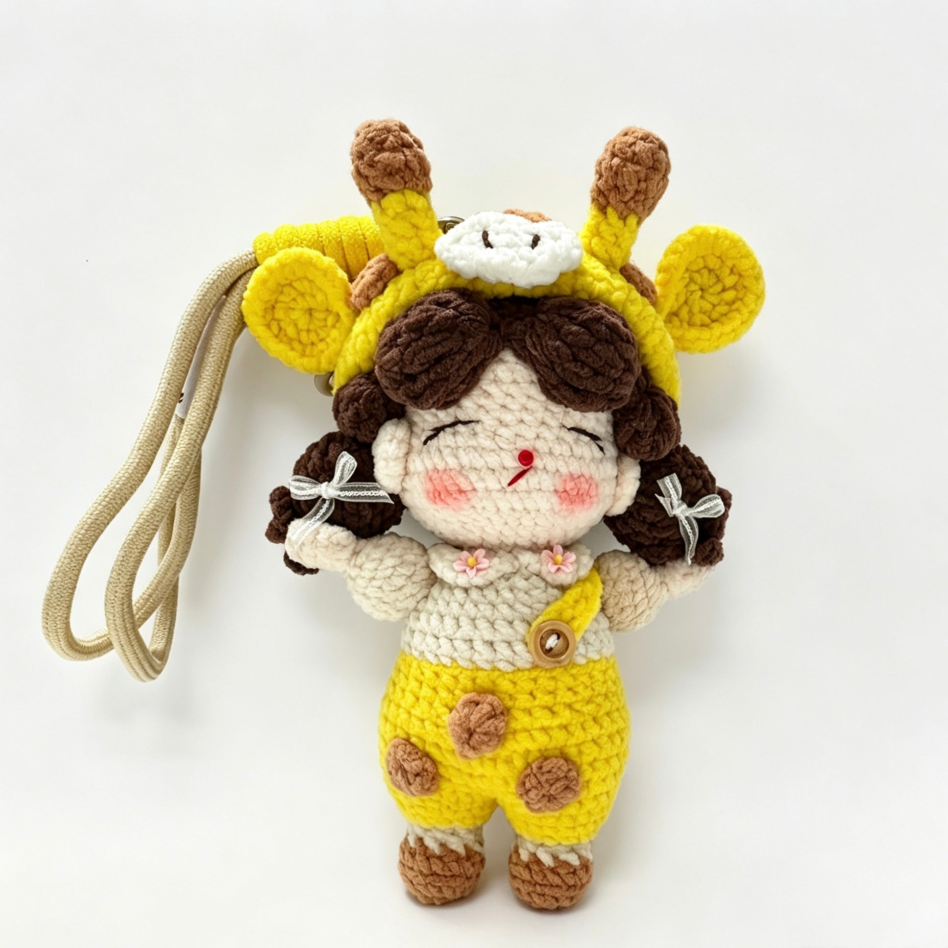 Deer Girl Amigurumi Charm — Handmade Crochet Keychain Doll