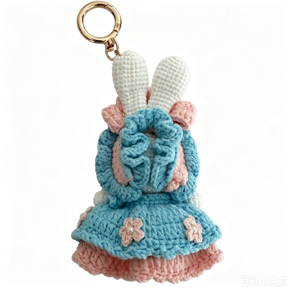 Pink Lolita Bunny Crochet Doll Amigurumi Charm | Keychain & Bag Pendant