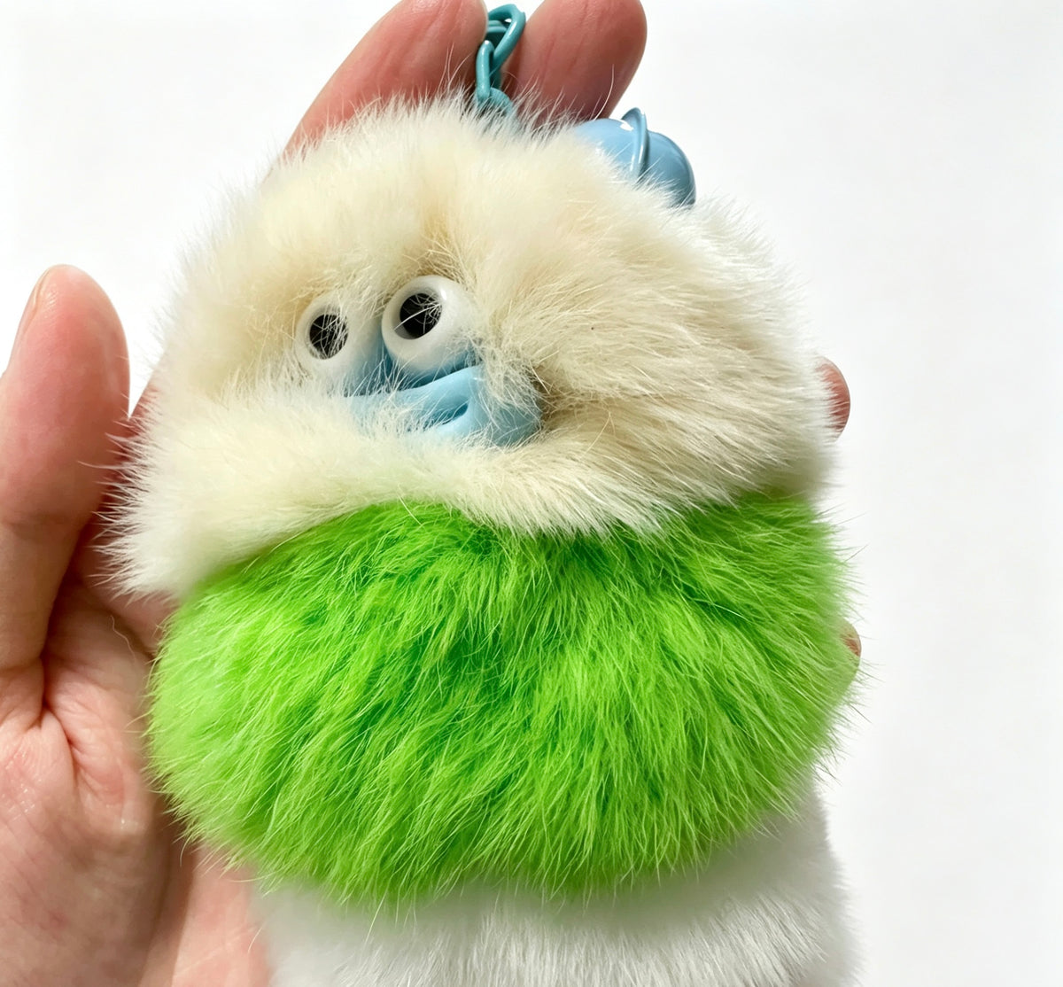 Fluffy Striped Caterpillar — Rex Rabbit Fur Bag Charm 🐛💚