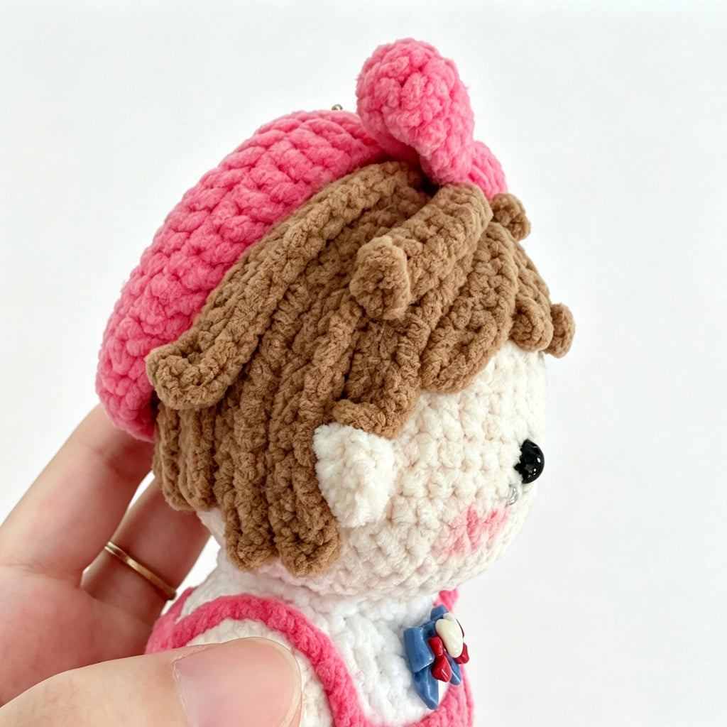 Sweet Bow Girl Crochet Doll Amigurumi Charm | Keychain & Bag Pendant
