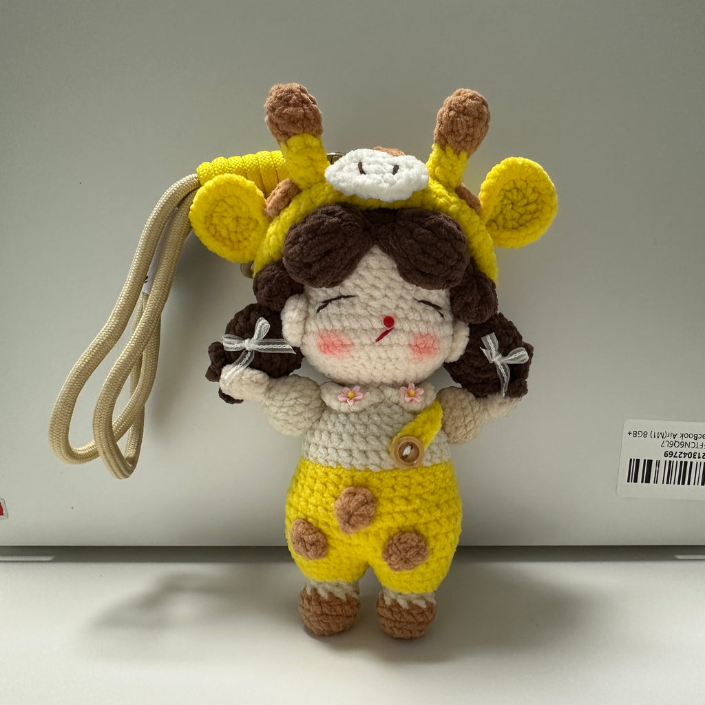 Deer Girl Amigurumi Charm — Handmade Crochet Keychain Doll