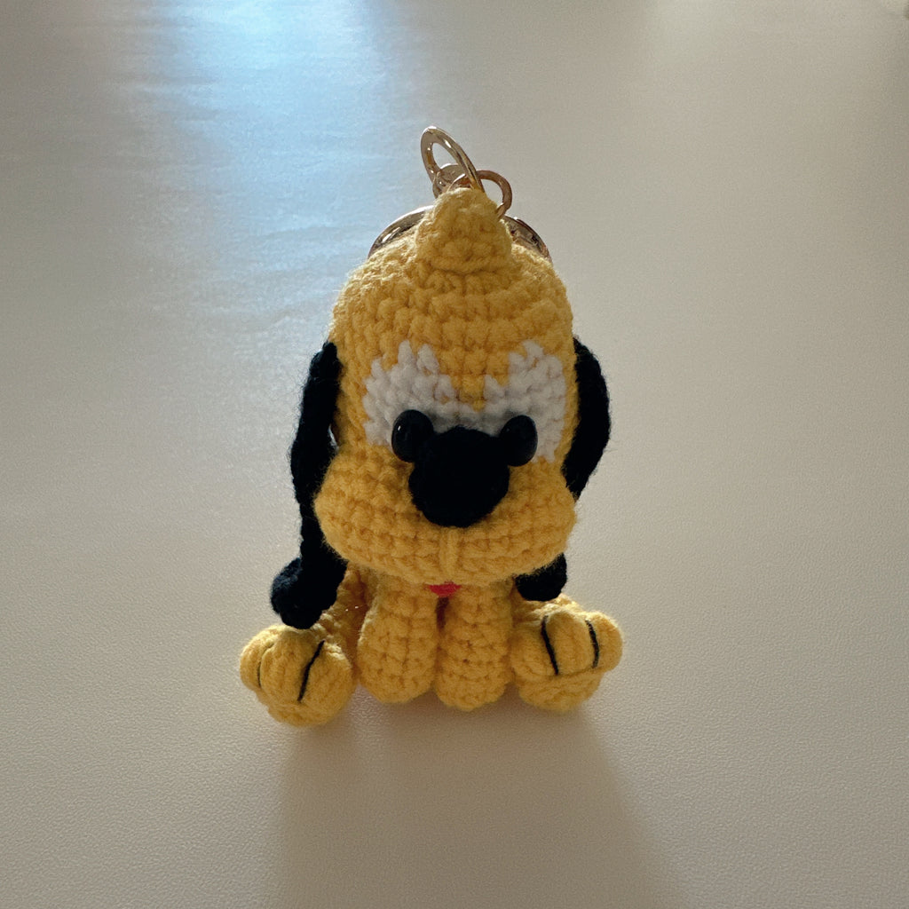Yellow Dog Amigurumi Charm — Handmade Crochet Keychain Doll