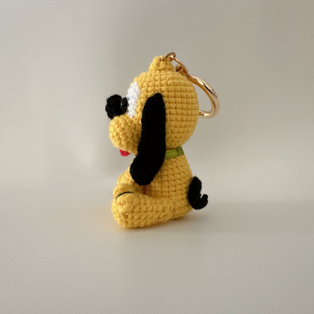 Yellow Dog Amigurumi Charm — Handmade Crochet Keychain Doll