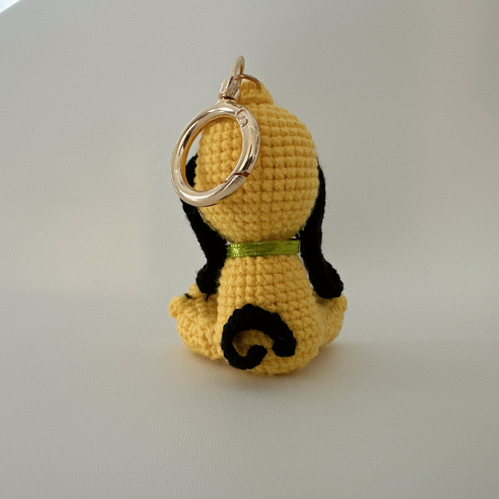 Yellow Dog Amigurumi Charm — Handmade Crochet Keychain Doll