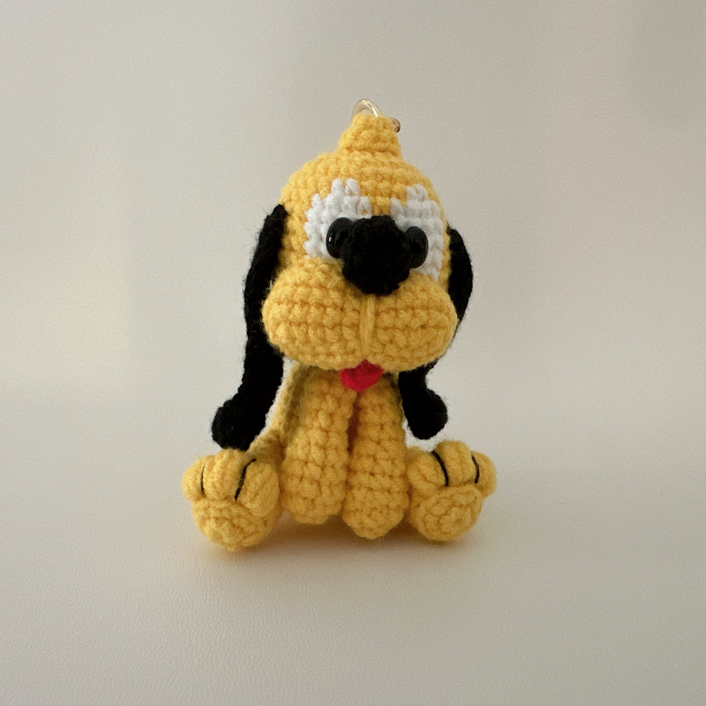 Yellow Dog Amigurumi Charm — Handmade Crochet Keychain Doll