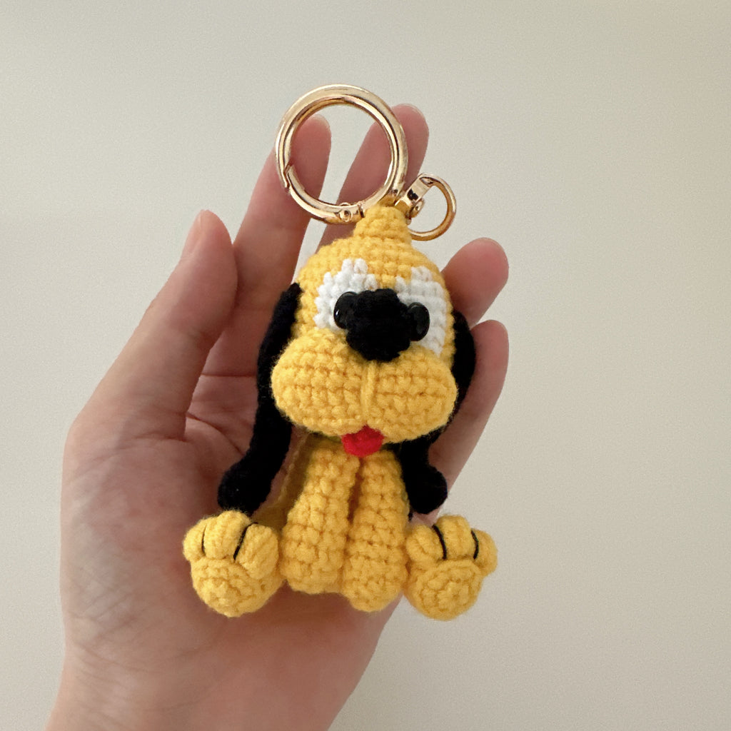 Yellow Dog Amigurumi Charm — Handmade Crochet Keychain Doll