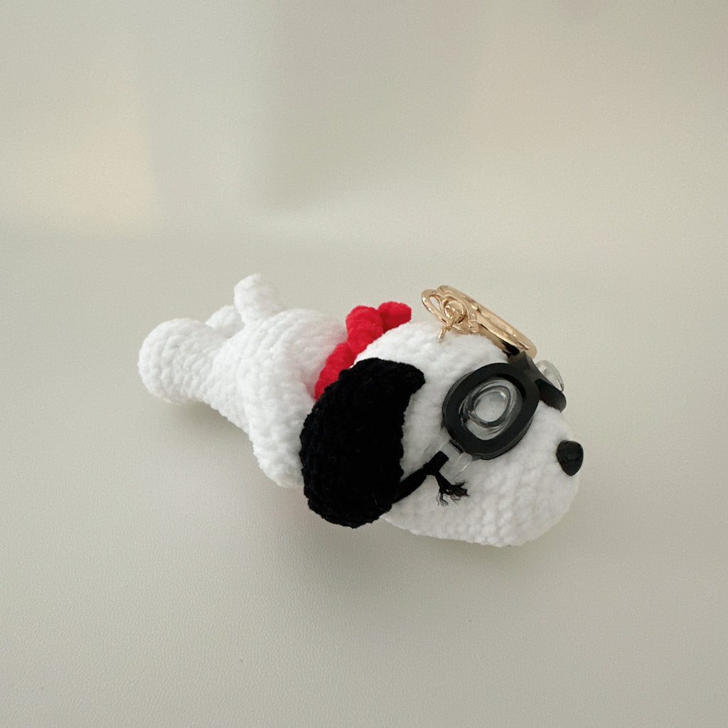 Lazy Pup Amigurumi Charm — Handmade Crochet Keychain Doll