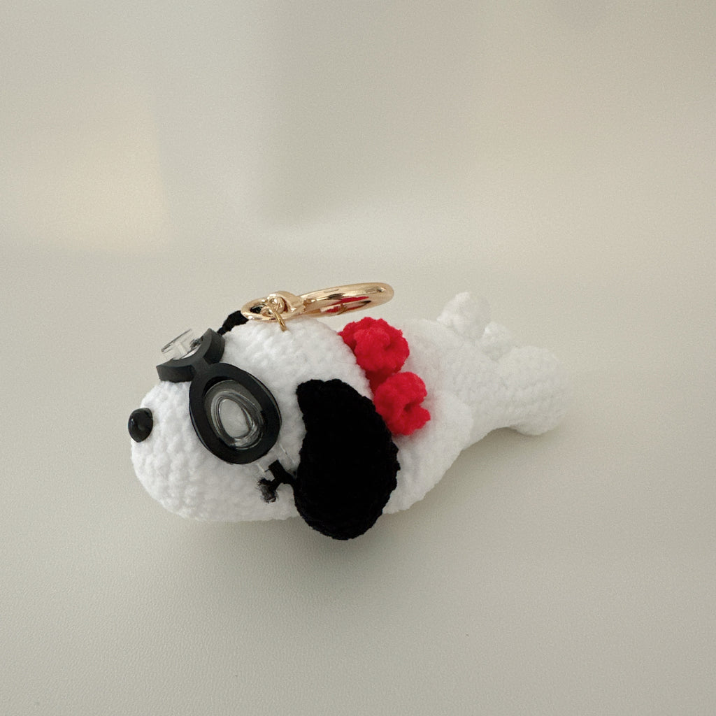 Lazy Pup Amigurumi Charm — Handmade Crochet Keychain Doll