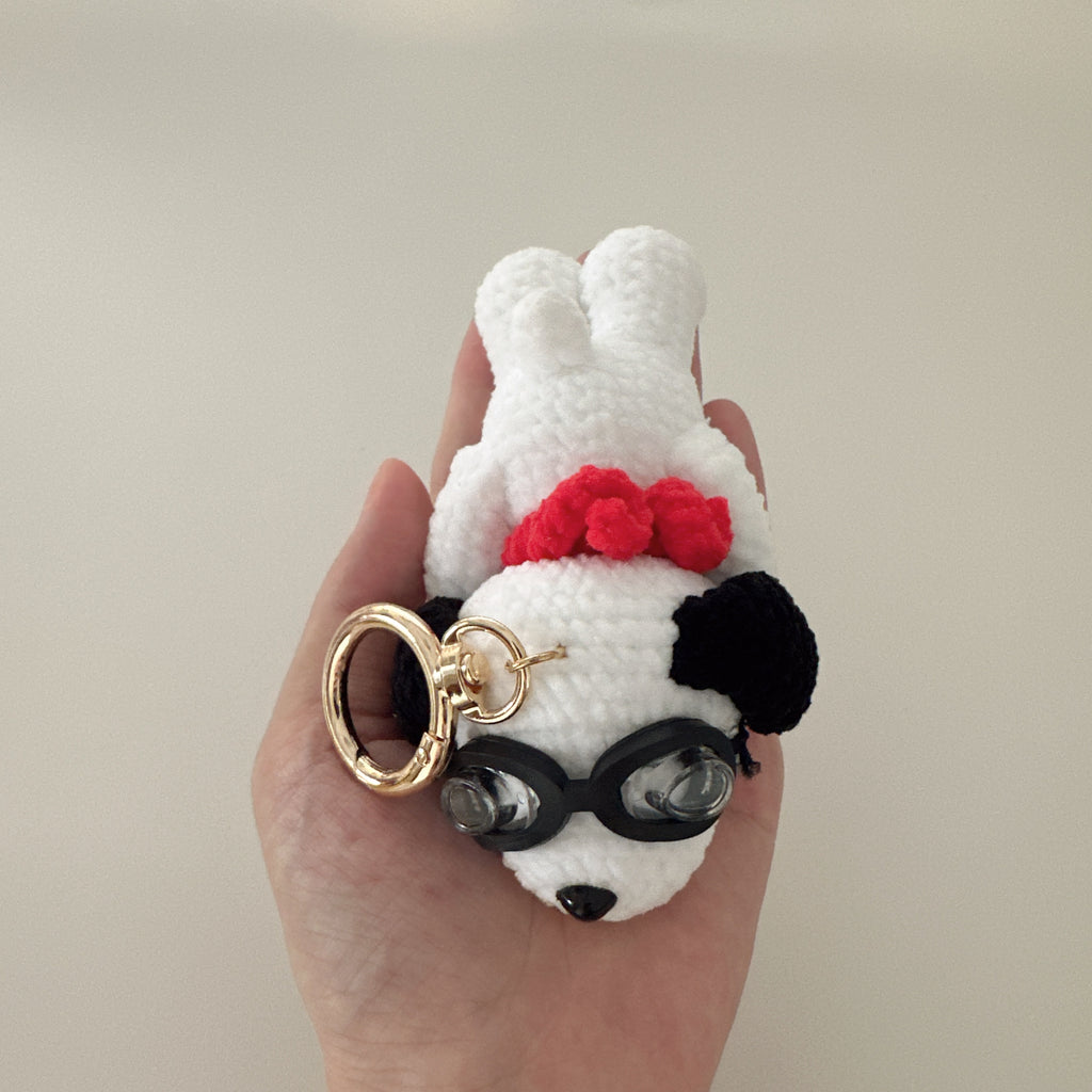 Lazy Pup Amigurumi Charm — Handmade Crochet Keychain Doll