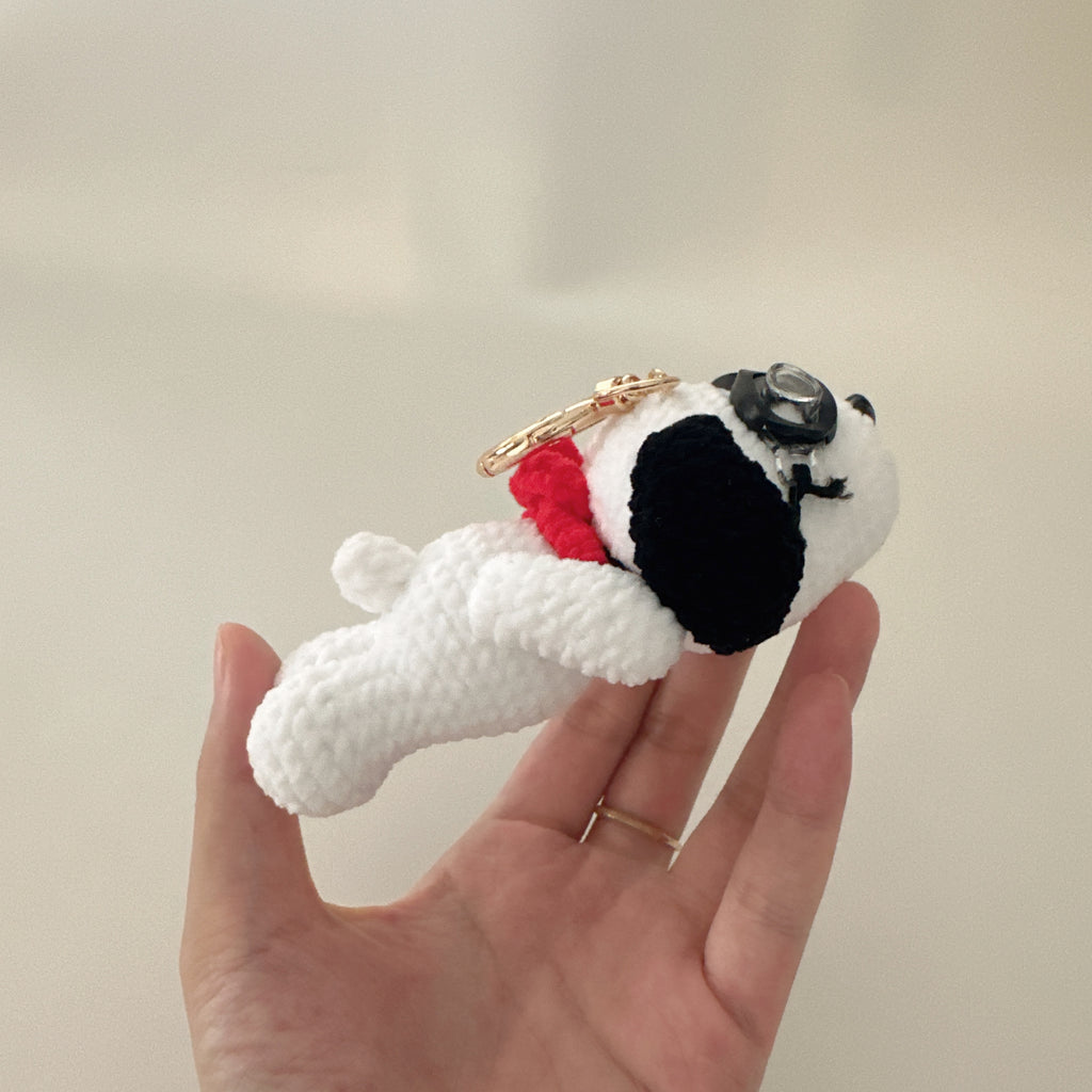 Lazy Pup Amigurumi Charm — Handmade Crochet Keychain Doll