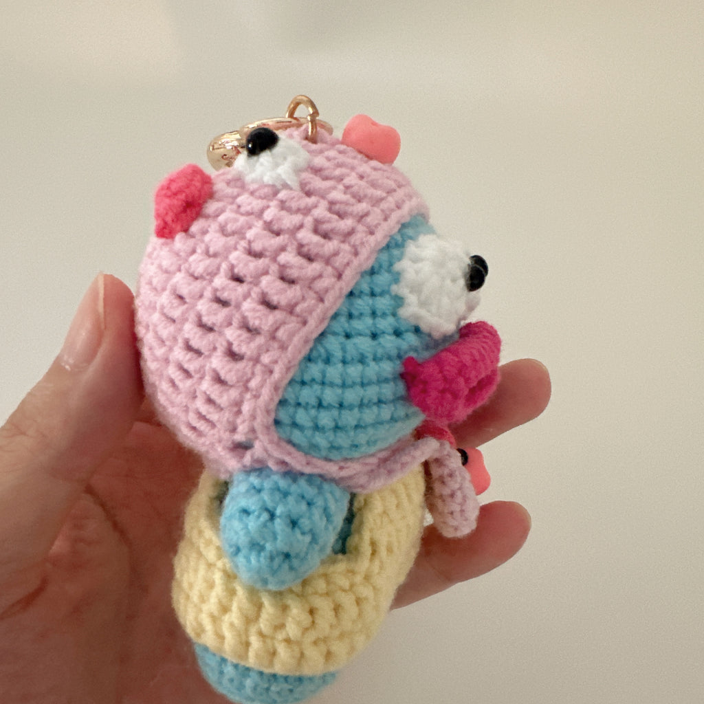 Froggy Monster Amigurumi Charm — Handmade Crochet Keychain Doll