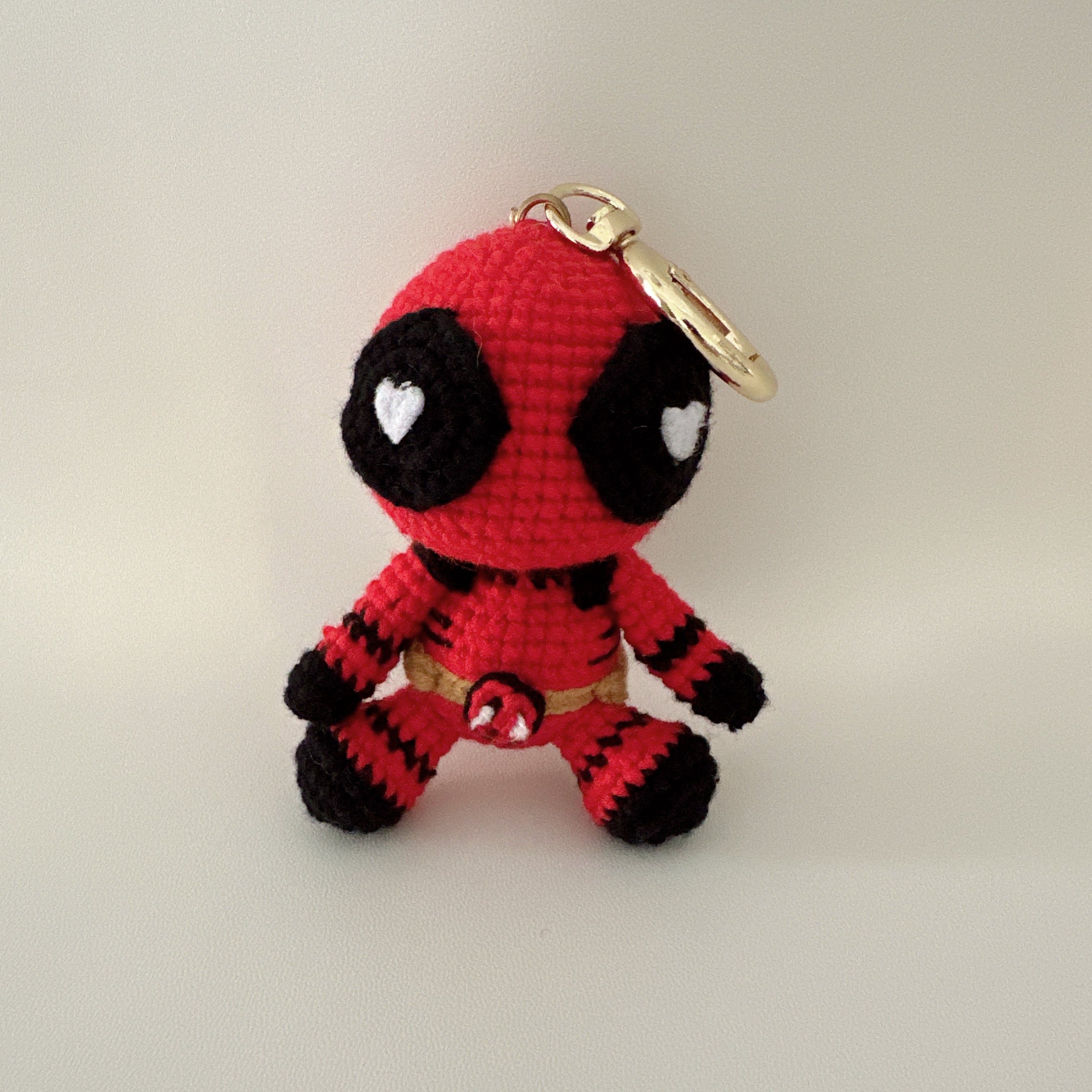 Red Hero Amigurumi Charm — Handmade Crochet Keychain Doll