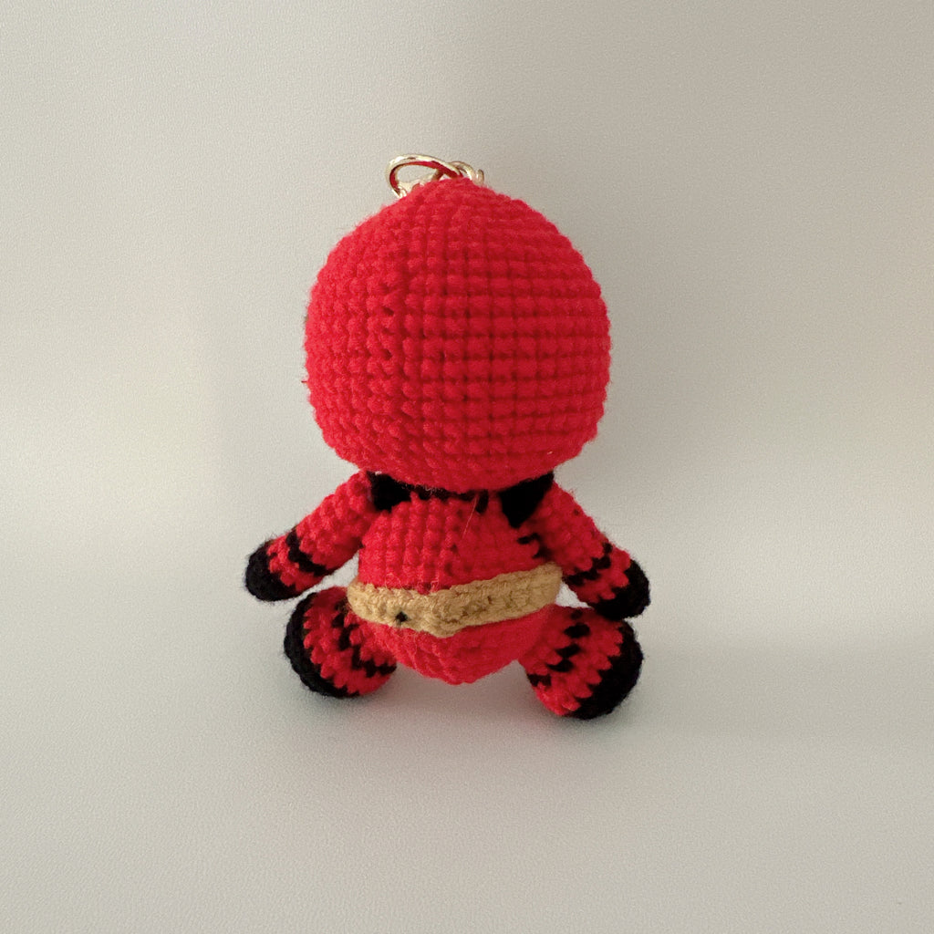 Red Hero Amigurumi Charm — Handmade Crochet Keychain Doll