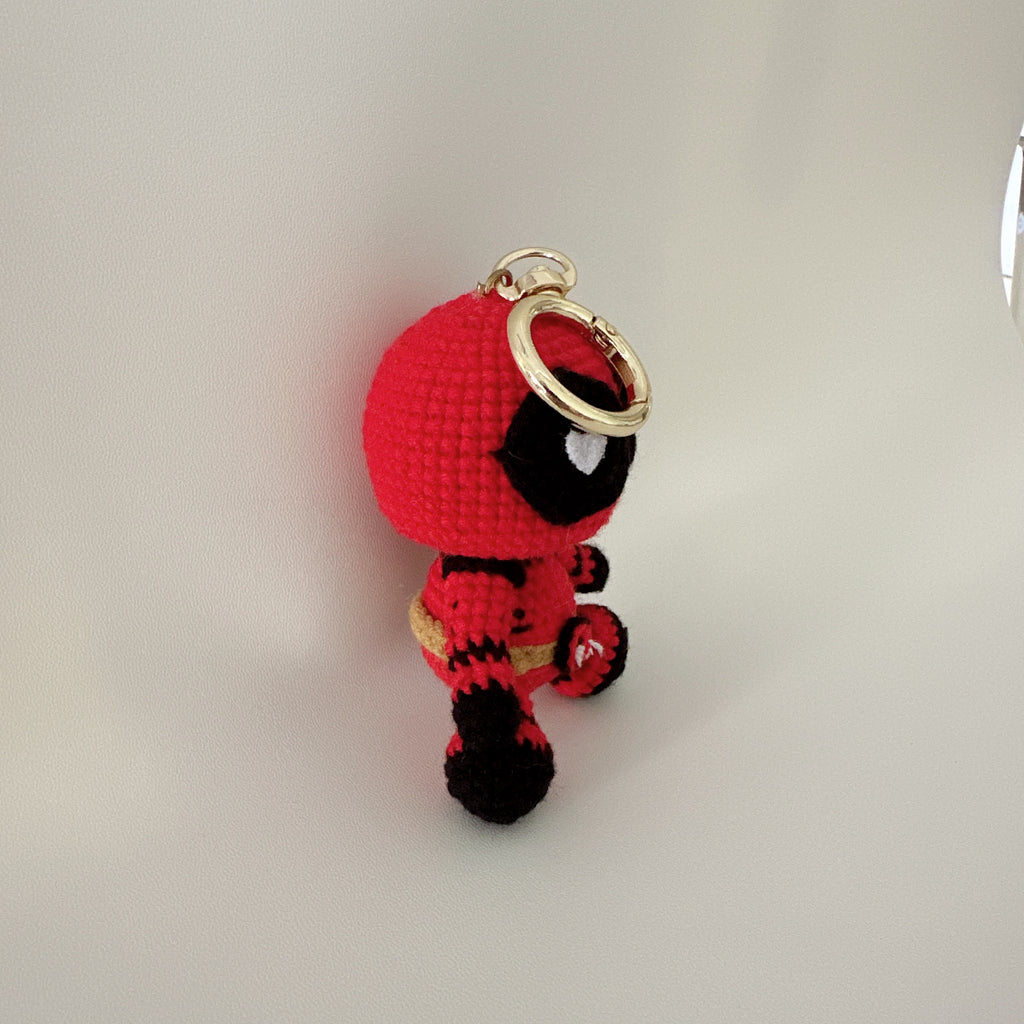 Red Hero Amigurumi Charm — Handmade Crochet Keychain Doll
