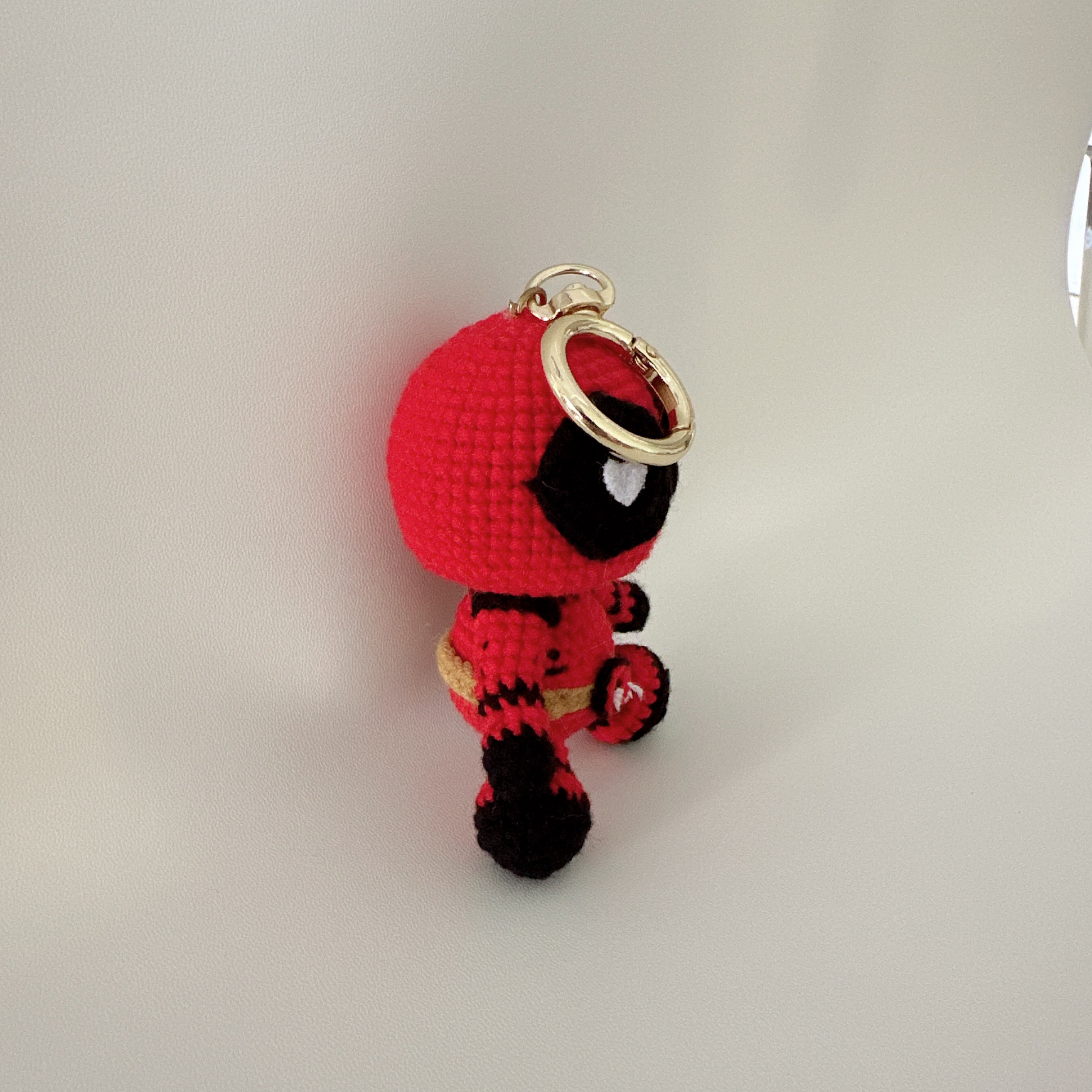 Red Hero Amigurumi Charm — Handmade Crochet Keychain Doll