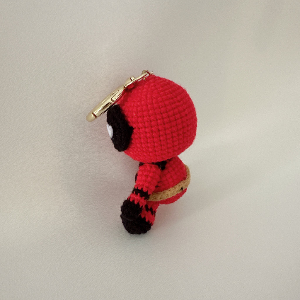 Red Hero Amigurumi Charm — Handmade Crochet Keychain Doll