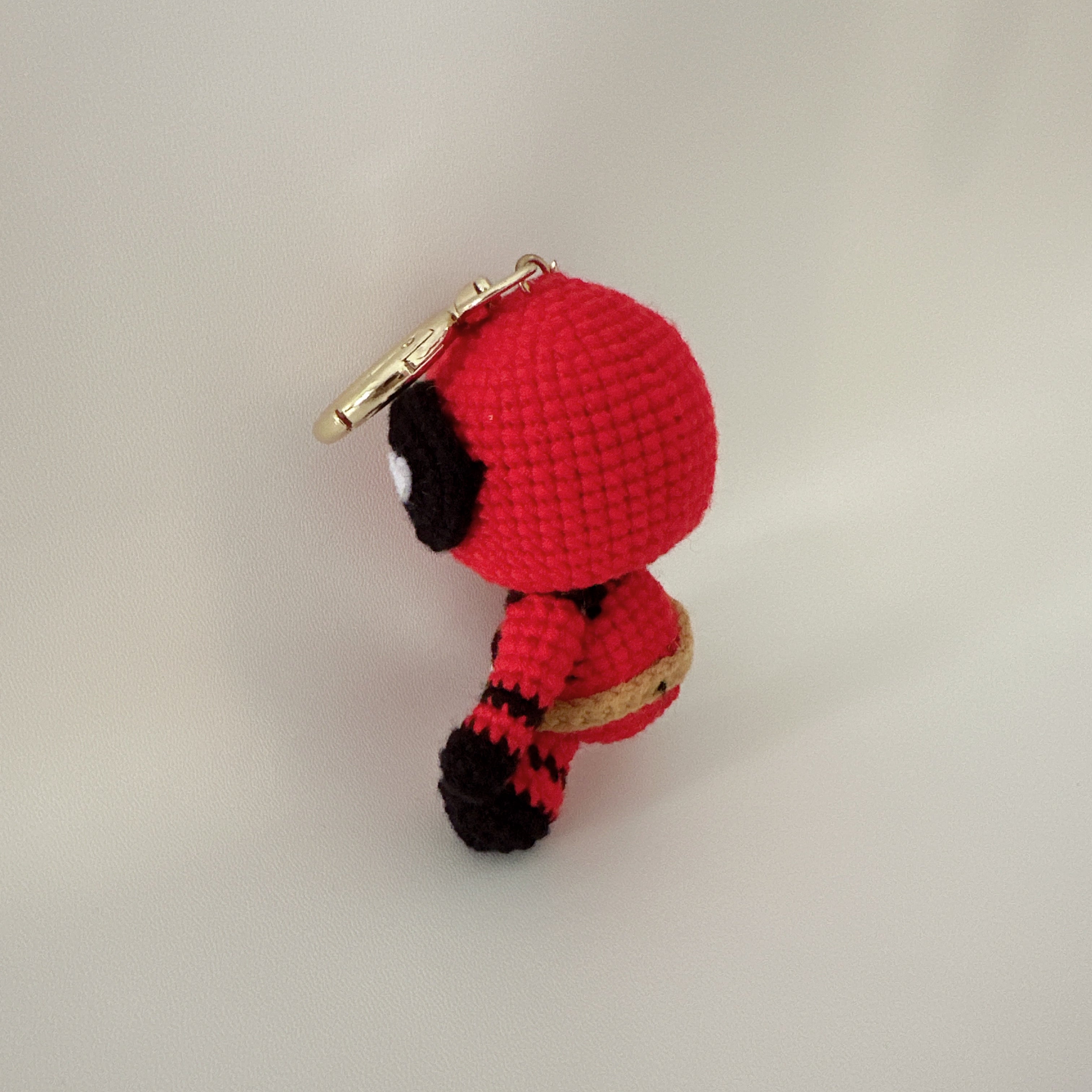 Red Hero Amigurumi Charm — Handmade Crochet Keychain Doll