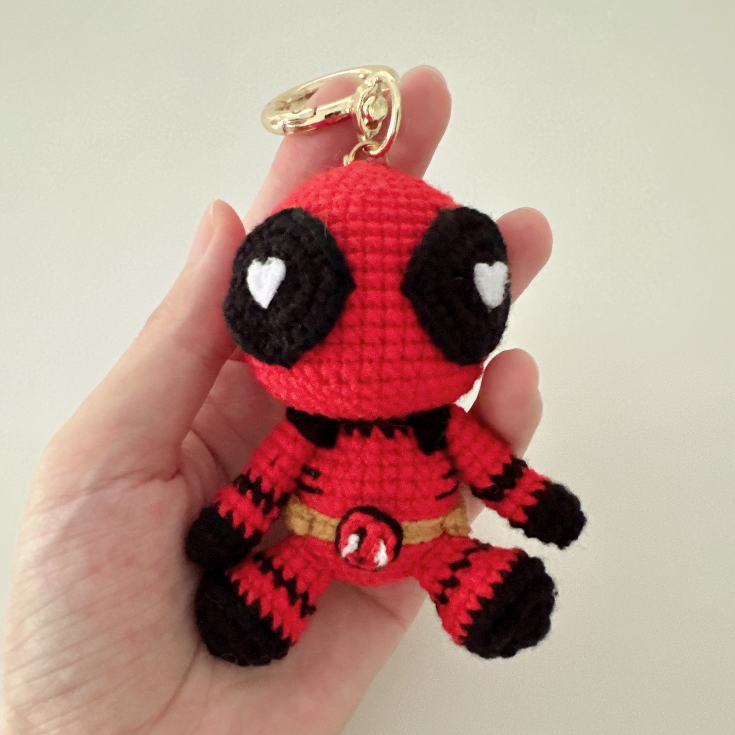 Red Hero Amigurumi Charm — Handmade Crochet Keychain Doll