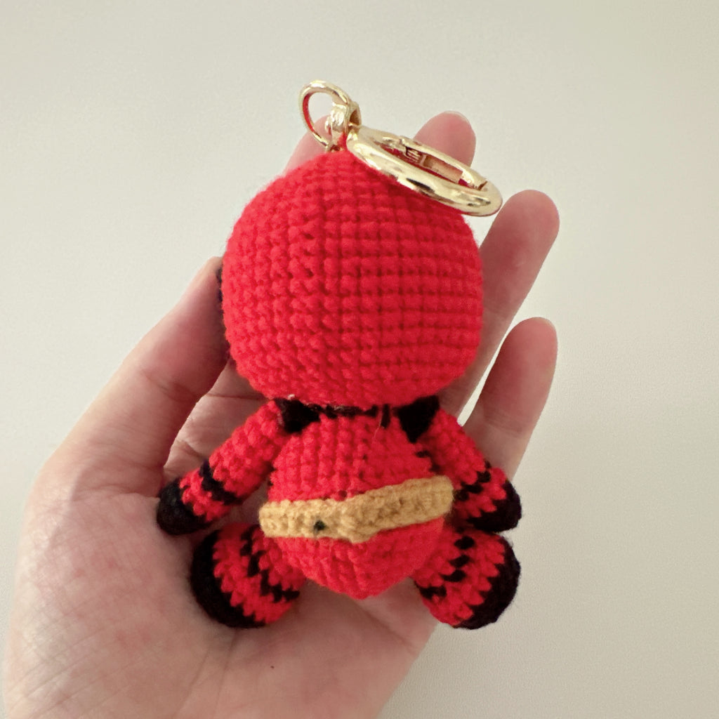 Red Hero Amigurumi Charm — Handmade Crochet Keychain Doll
