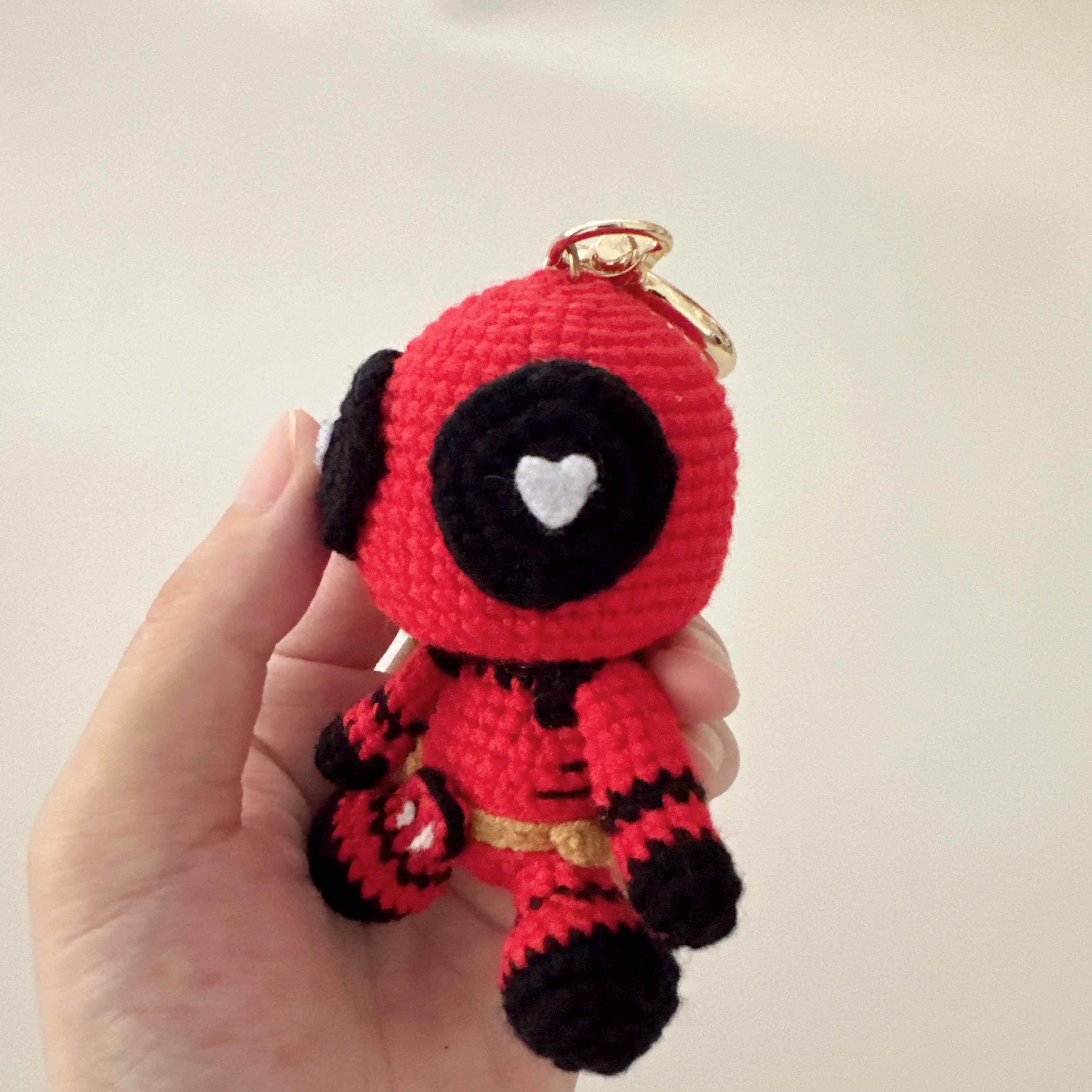 Red Hero Amigurumi Charm — Handmade Crochet Keychain Doll