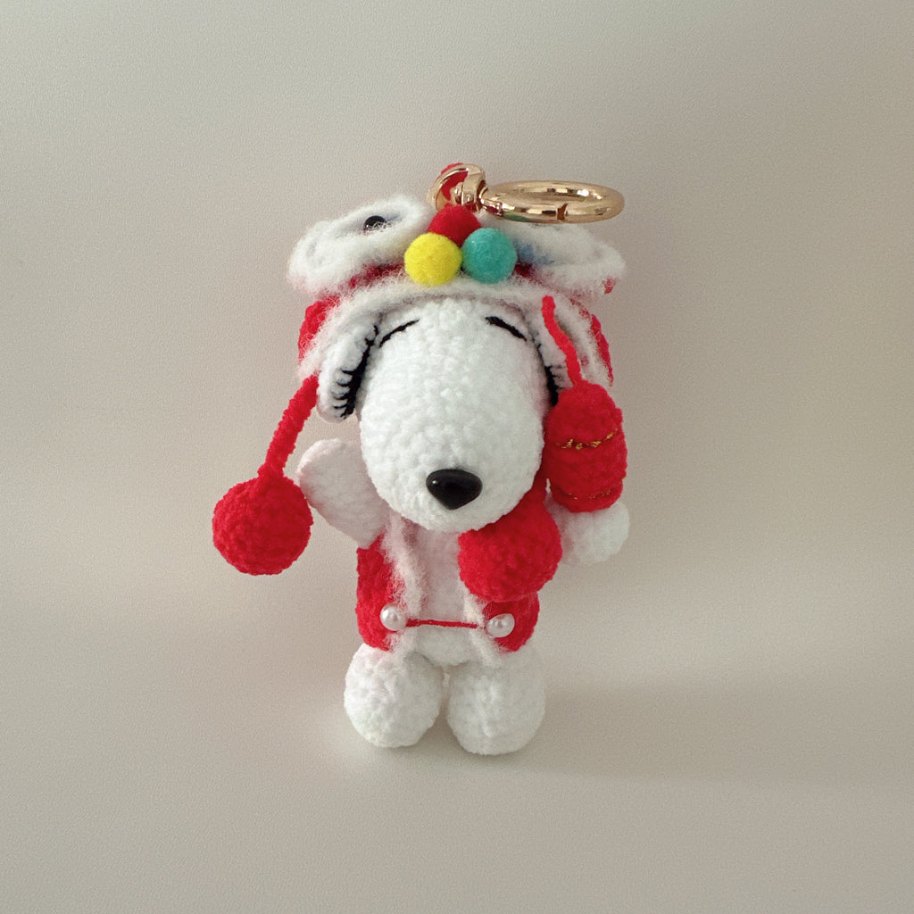 New Year Pup Amigurumi Charm — Handmade Crochet Keychain Doll