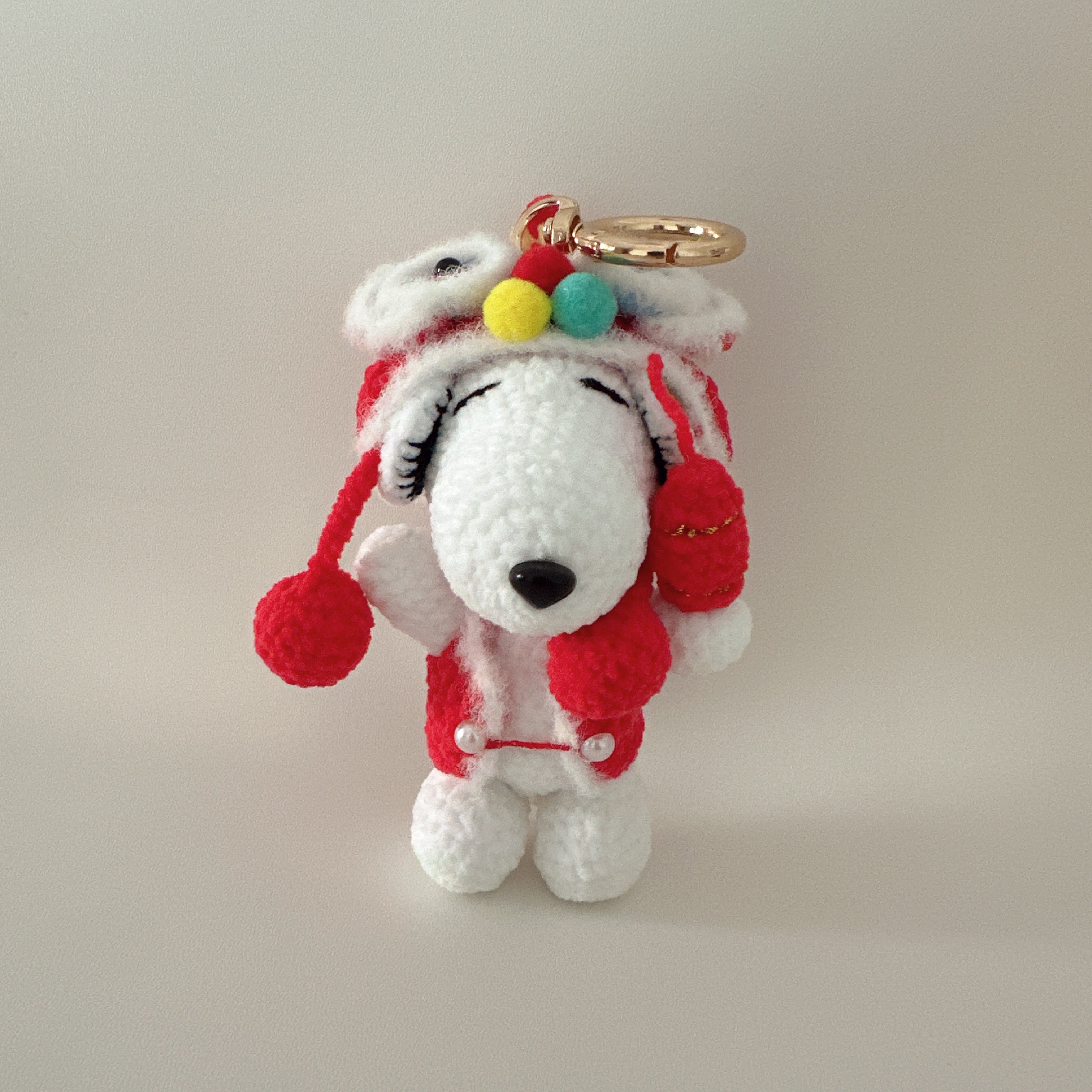 New Year Pup Amigurumi Charm — Handmade Crochet Keychain Doll