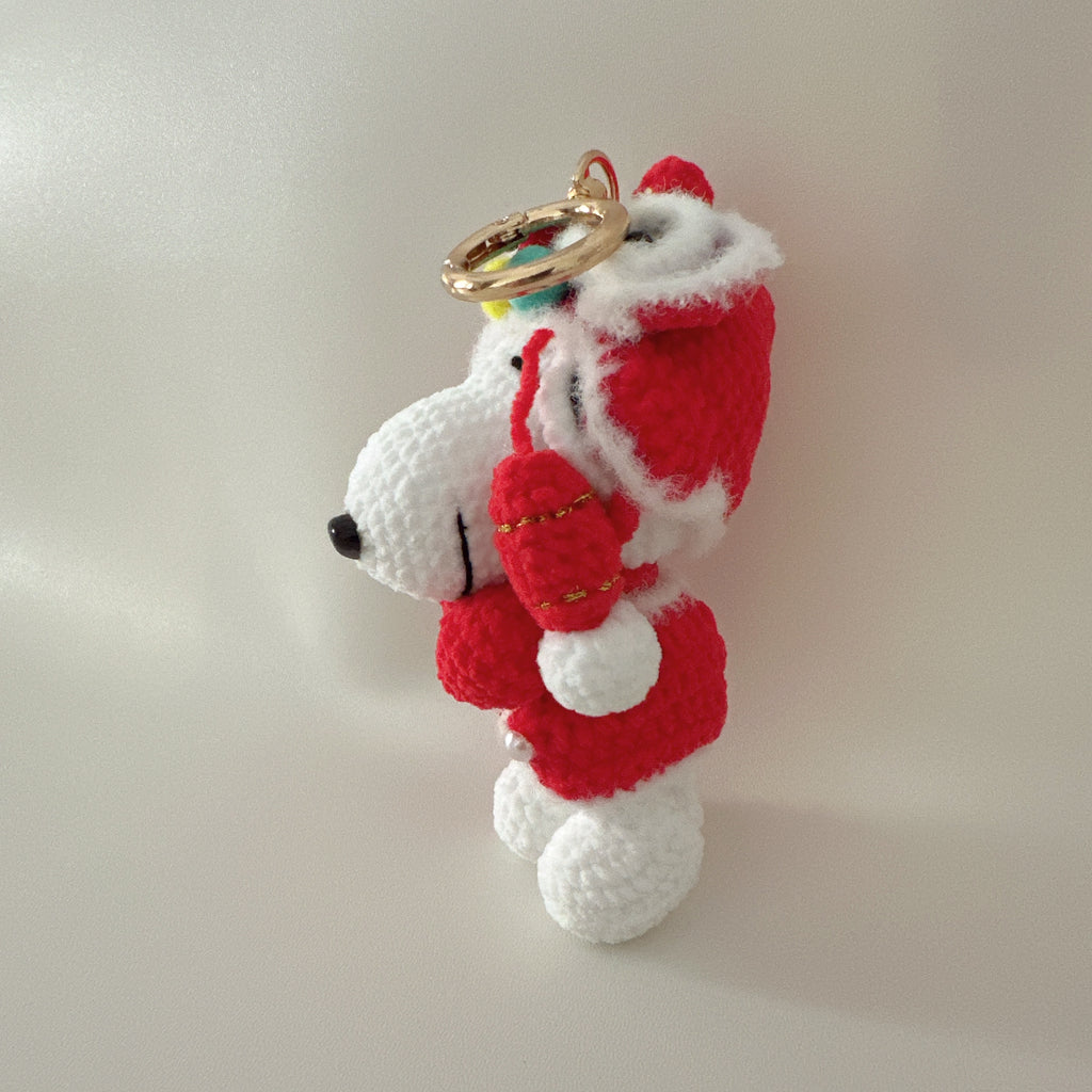 New Year Pup Amigurumi Charm — Handmade Crochet Keychain Doll