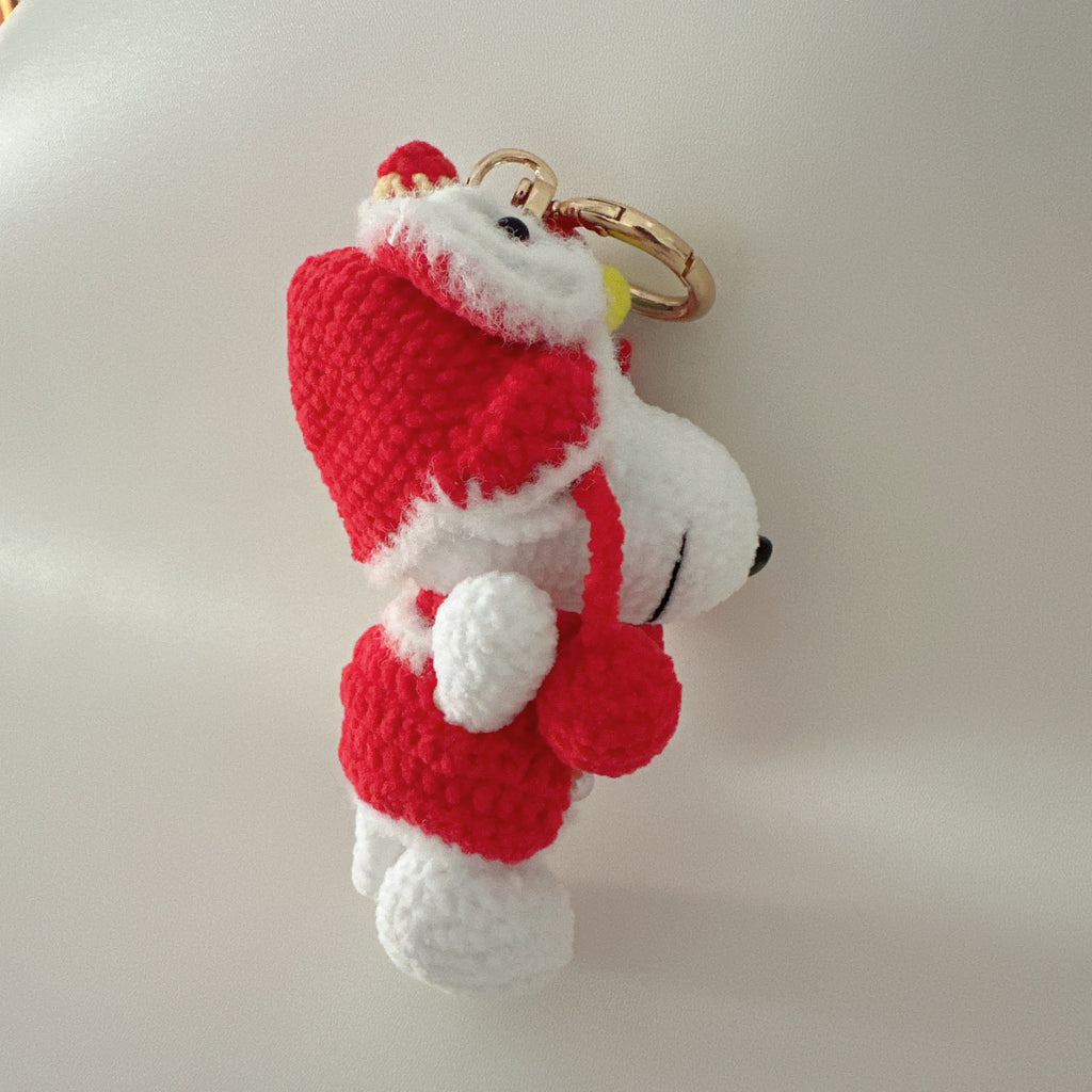 New Year Pup Amigurumi Charm — Handmade Crochet Keychain Doll