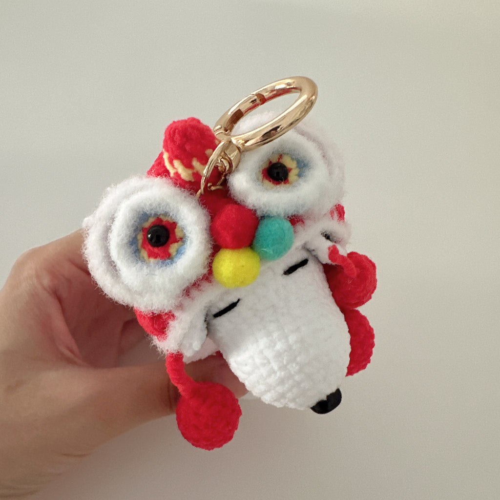 New Year Pup Amigurumi Charm — Handmade Crochet Keychain Doll