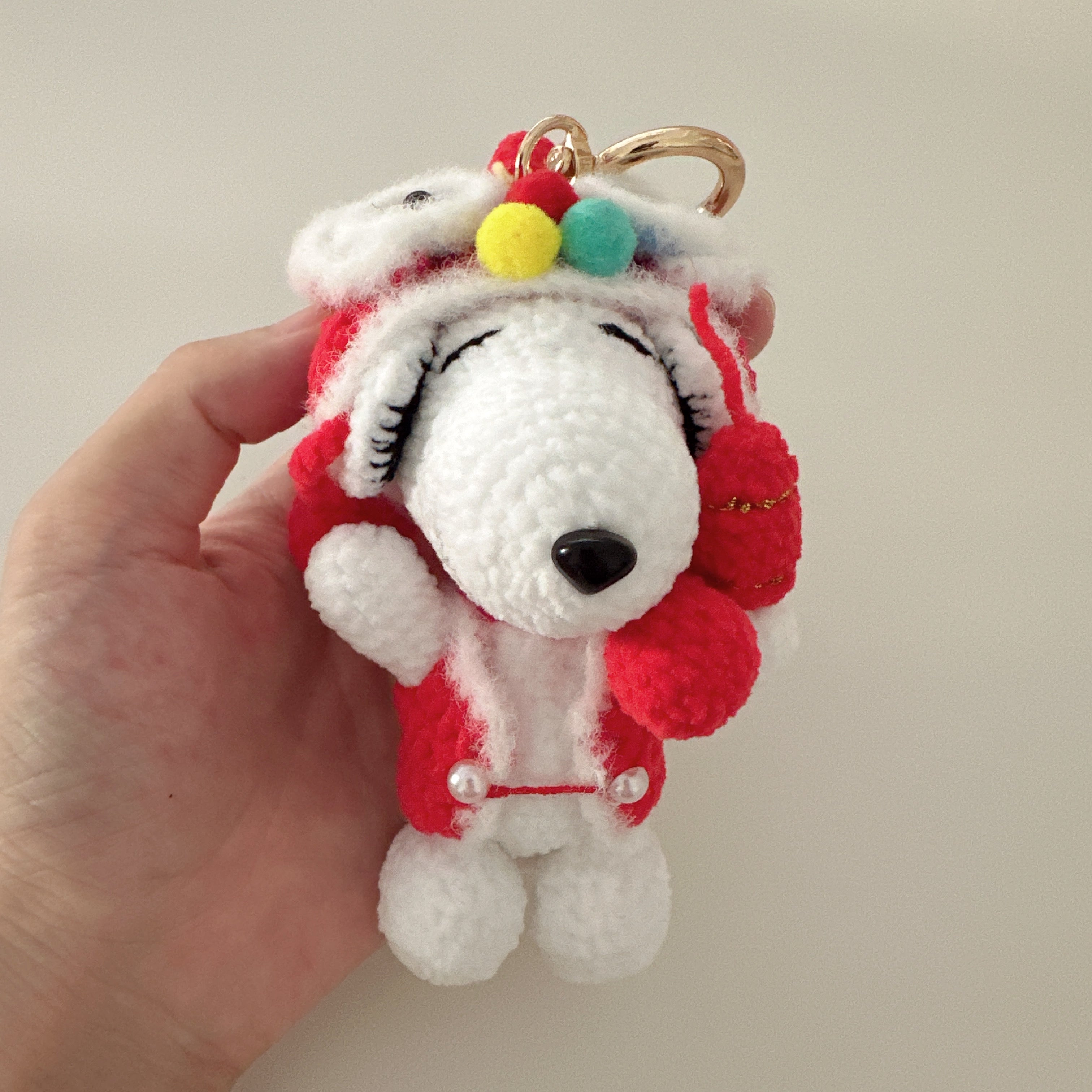 New Year Pup Amigurumi Charm — Handmade Crochet Keychain Doll
