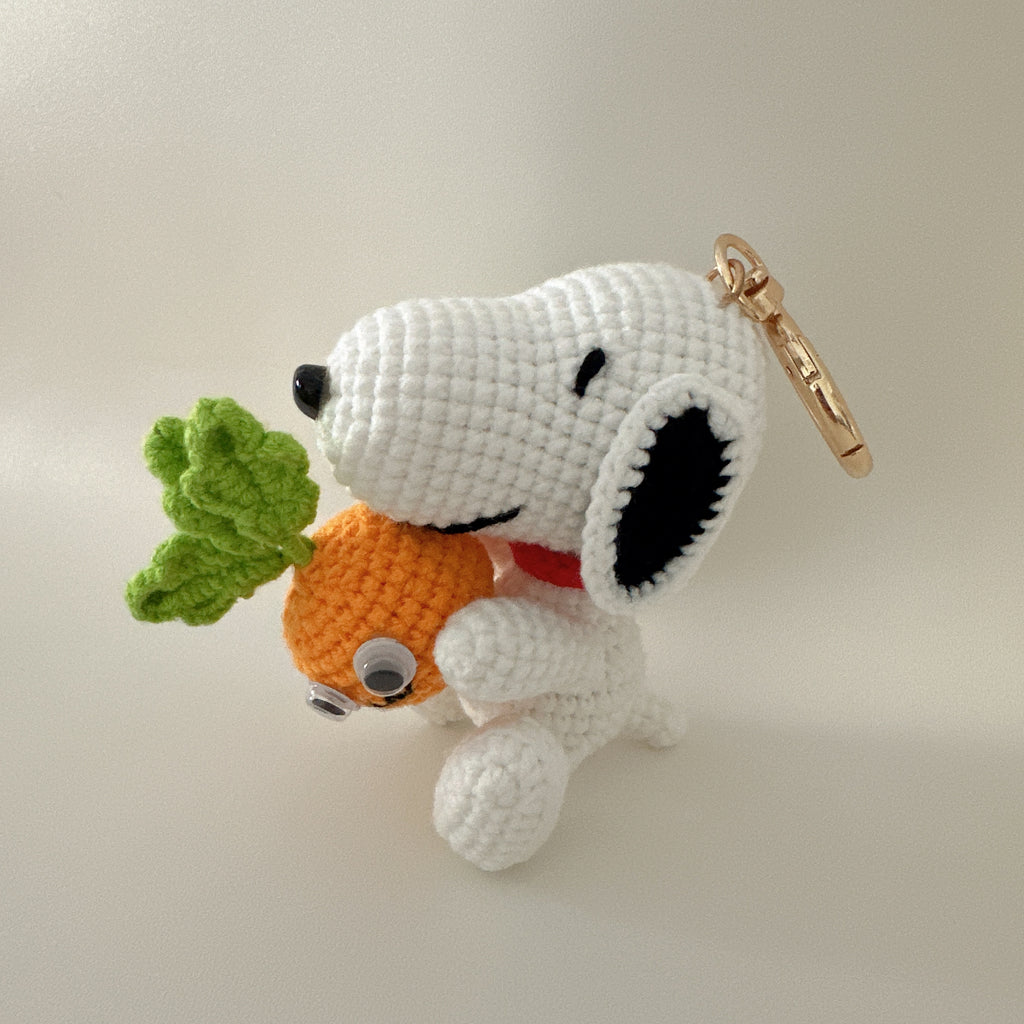 Carrot Pup Amigurumi Charm — Handmade Crochet Keychain Doll
