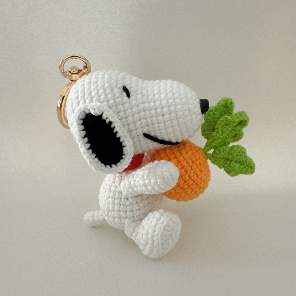 Carrot Pup Amigurumi Charm — Handmade Crochet Keychain Doll