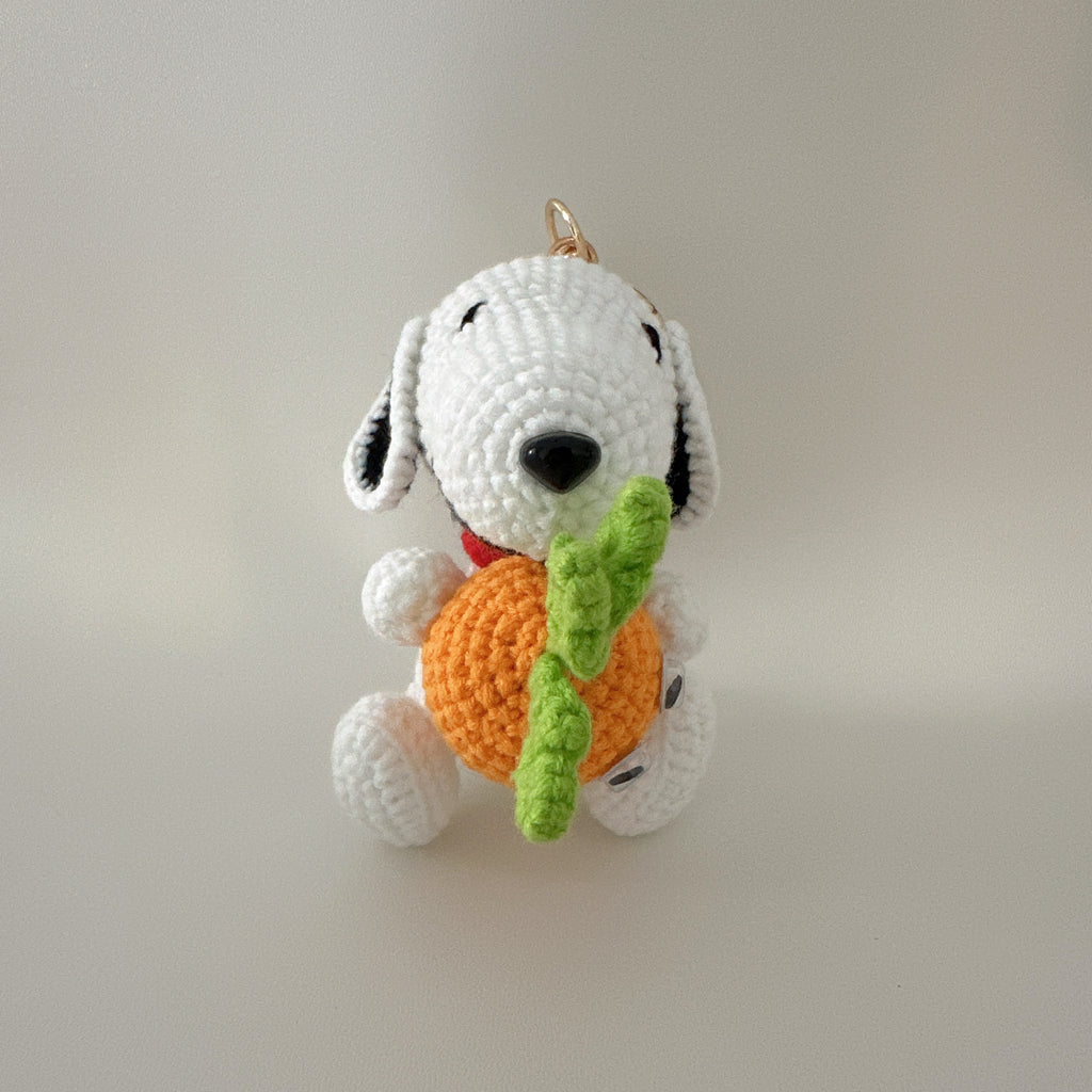 Carrot Pup Amigurumi Charm — Handmade Crochet Keychain Doll