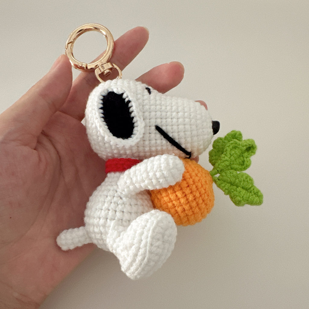 Carrot Pup Amigurumi Charm — Handmade Crochet Keychain Doll