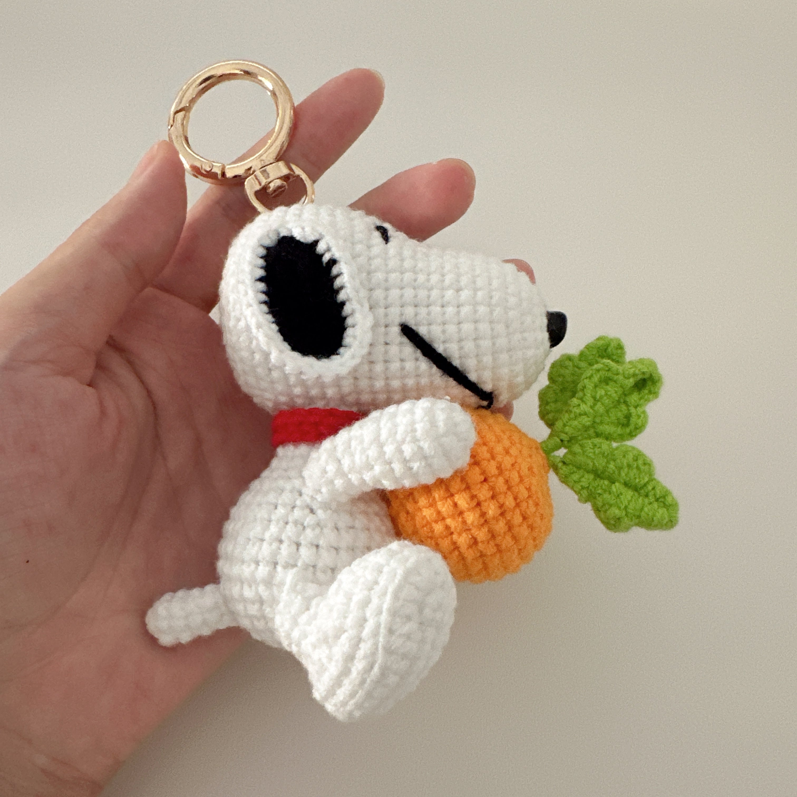 Carrot Pup Amigurumi Charm — Handmade Crochet Keychain Doll