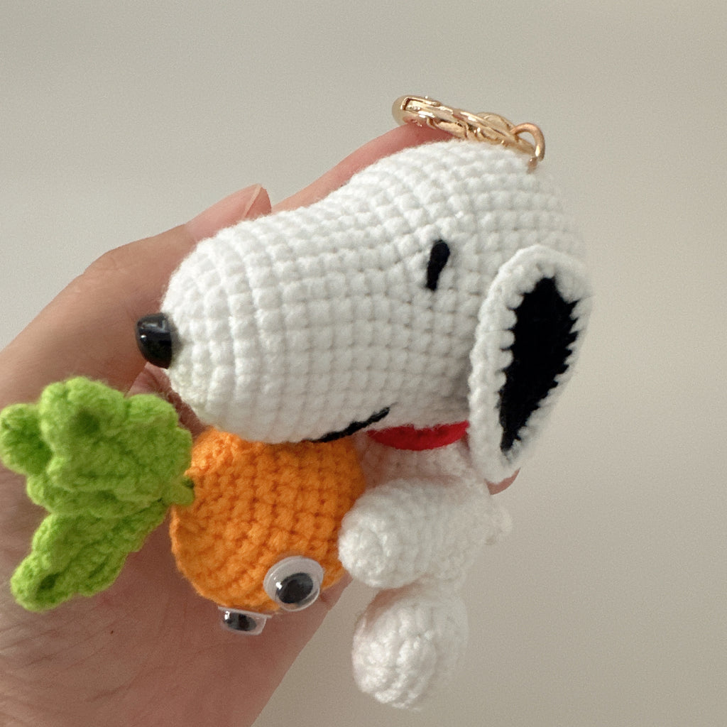 Carrot Pup Amigurumi Charm — Handmade Crochet Keychain Doll
