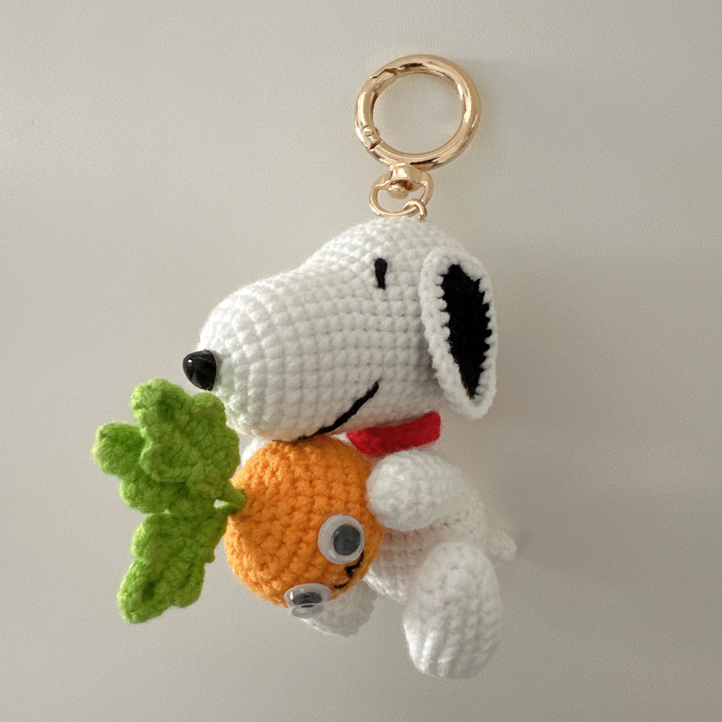 Carrot Pup Amigurumi Charm — Handmade Crochet Keychain Doll