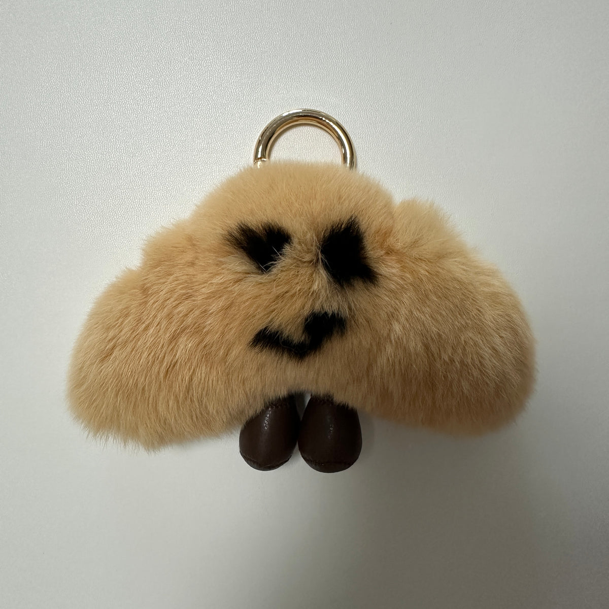 Smirking Croissant with Boots — Genuine Rex Rabbit Fur Bag Charm 🥐🤎